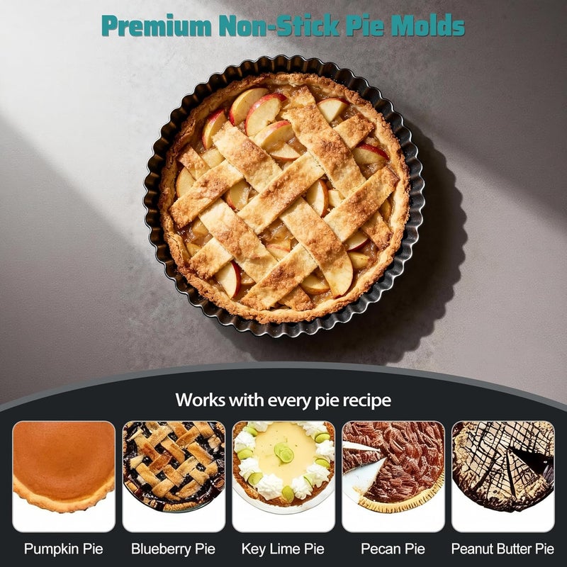 EPPARN Tart Pan 2 Pack, 9 Inch Non-Stick Carbon Steel Pie Pan, Tart Pans with Removable Bottom - Perfect Molds for Making Quiches, Brownies, and Fruit Tarts with Grooved Edges - Image 5